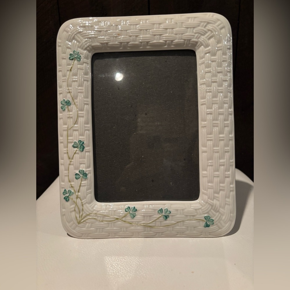 Belleek Shamrock Picture Frame with Green Accents